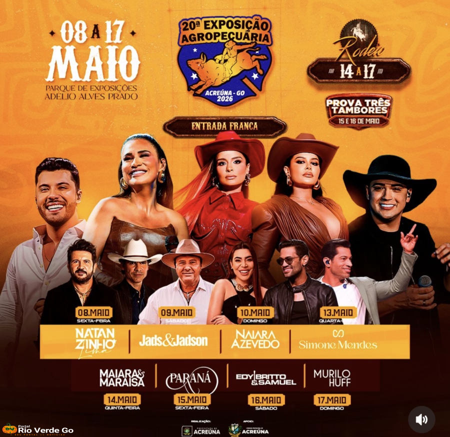 EXPO ACREÚNA 2026 COMEÇA AMANHÃ COM SHOW DE NATANZINHO LIMA NA ABERTURA