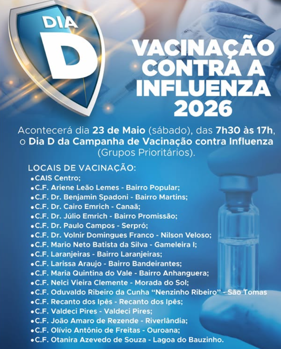 DIA D: VACINAÇÃO CONTRA A INFLUENZA ACONTECE NESTE SÁBADO EM RIO VERDE
