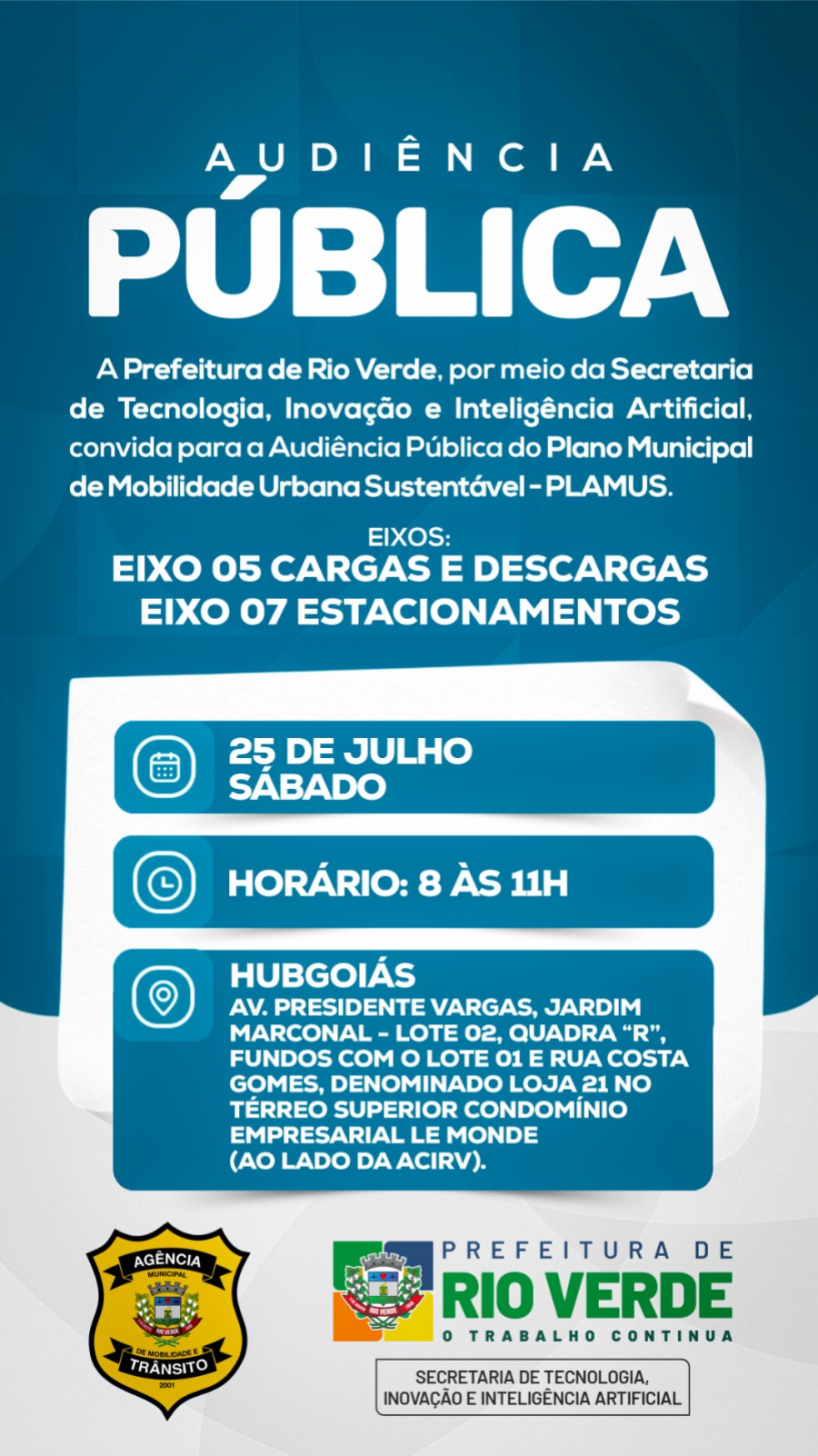 PREFEITURA PROMOVE SEGUNDA AUDIÊNCIA PÚBLICA DO PLANO DE MOBILIDADE URBANA NESTE SÁBADO