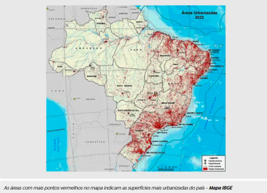 ÁREA URBANIZADA DO BRASIL CRESCE 12,3% ENTRE 2019 E 2022, APONTA IBGE