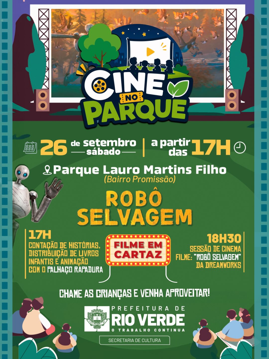 CINE NO PARQUE TERÁ PROGRAMAÇÃO GRATUITA PARA TODA A FAMÍLIA EM RIO VERDE